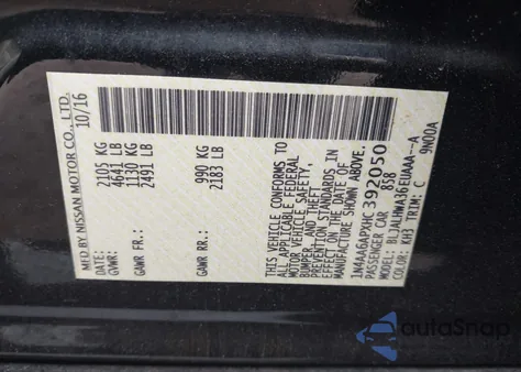 2017 Nissan Maxima 3.5 Platinum z USA, uszkodzony, nr VIN 1N4AA6APXHC392050